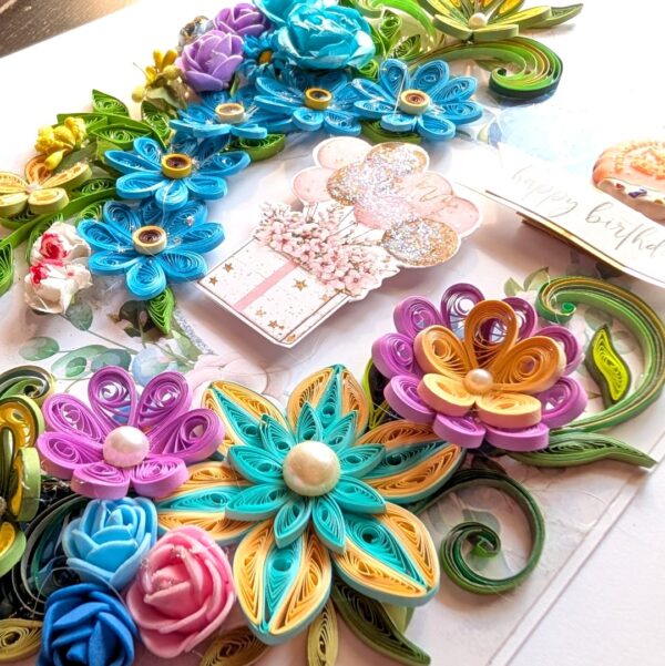 A4 Sparkling Quilled Flowers Birthday Greeting card