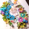 A4 Sparkling Quilled Flowers Birthday Greeting card