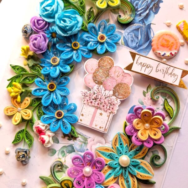 A4 Sparkling Quilled Flowers Birthday Greeting card