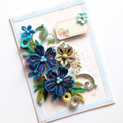 Sparkling Blues Quilled Flowers Card