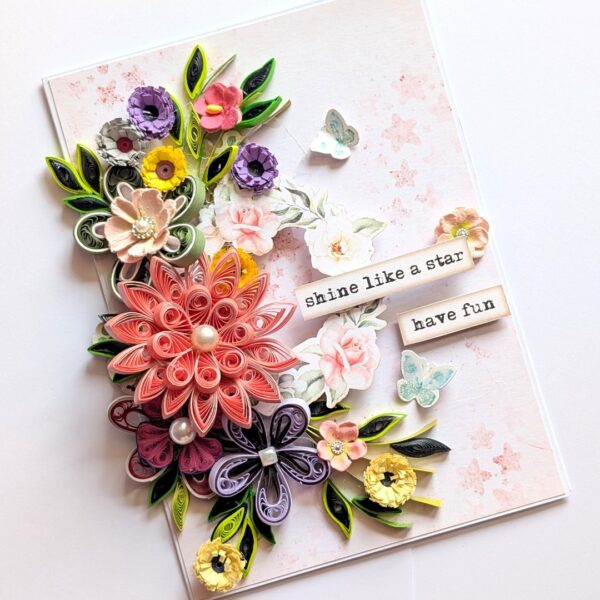 Sparkling Pinks Quilled Flowers Card