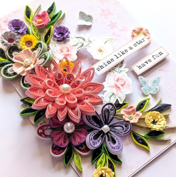 Sparkling Pinks Quilled Flowers Card