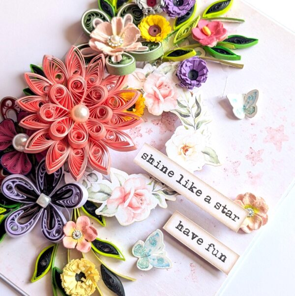 Sparkling Pinks Quilled Flowers Card
