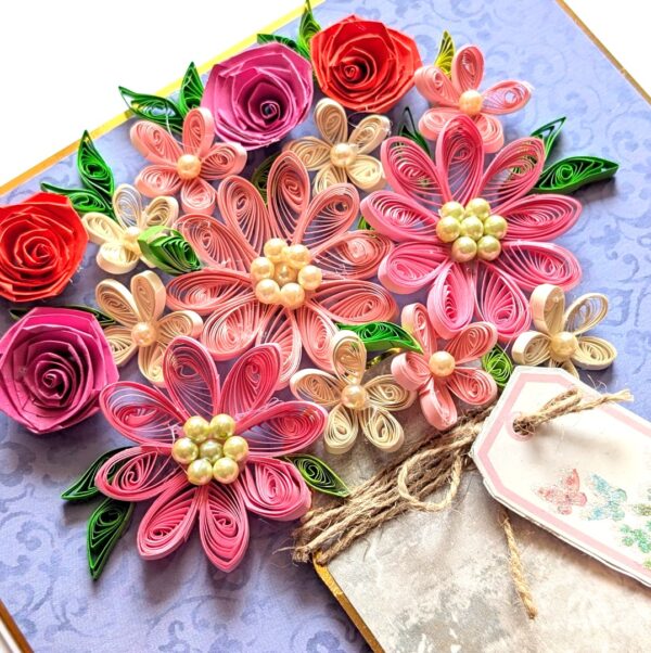 Pink Bouquet Quilled flowers greeting card