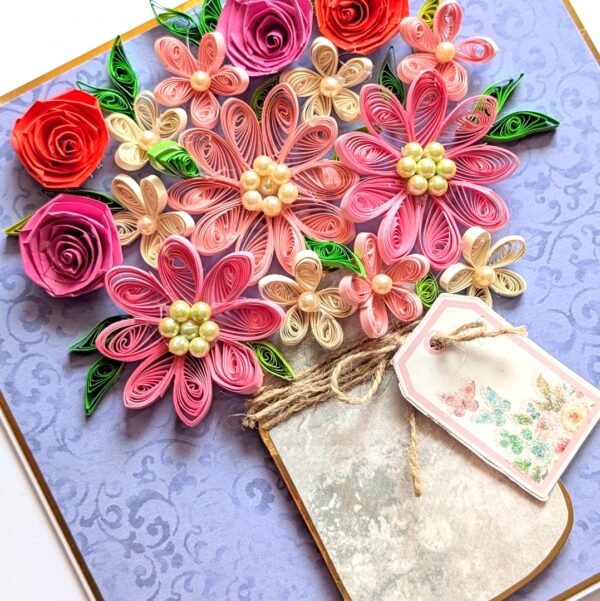 Pink Bouquet Quilled flowers greeting card