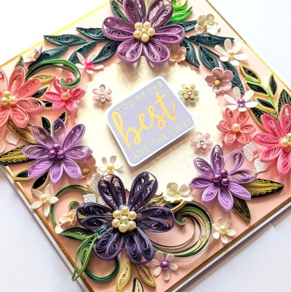PXL_20260502_094211217 Sparkling Pink Purple Quilled Flowers Card