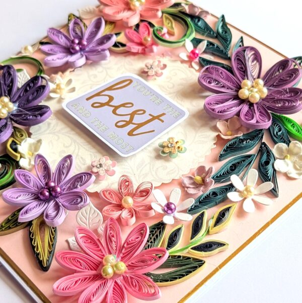PXL_20260502_094216952 Sparkling Pink Purple Quilled Flowers Card