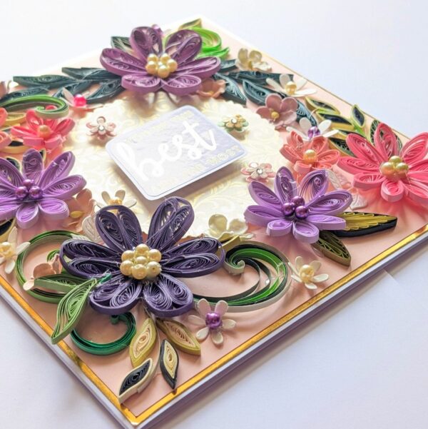 PXL_20260502_094229770 Sparkling Pink Purple Quilled Flowers Card