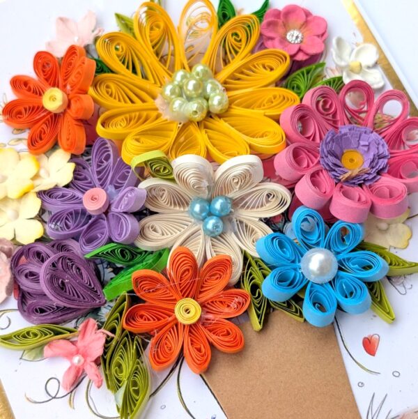 Multicolored Quilled flowers greeting cad