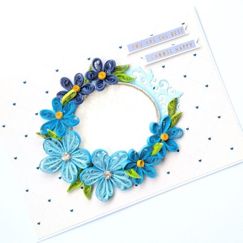 Blue Themed Quilled Flowers Greeting Card