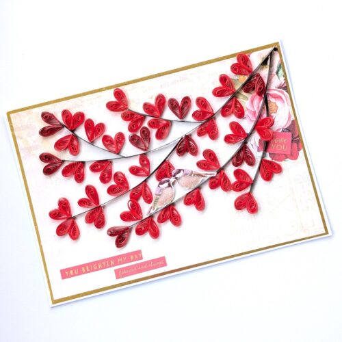 Quilled hearts and Love Birds Greeting card