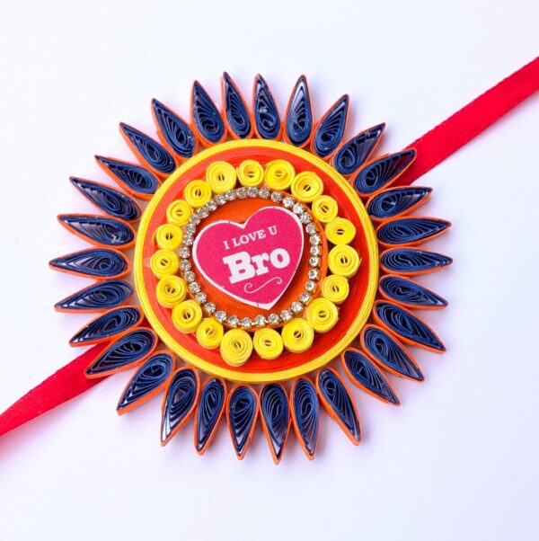 Quilled Rakhi - Yellow orange - Big size