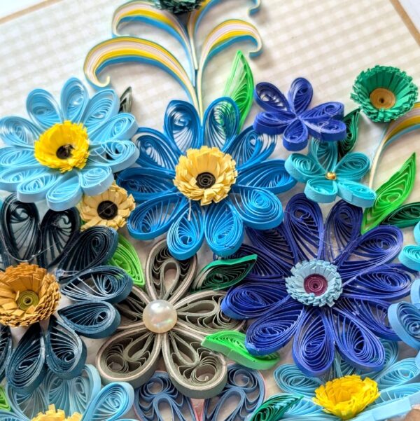 A4 size Blue quilled flowers Greeting Card