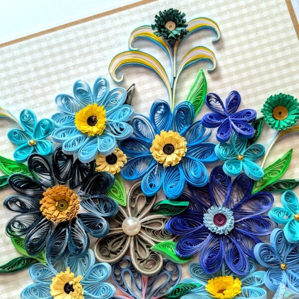 A4 size Blue quilled flowers Greeting Card