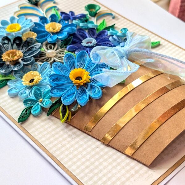 A4 size Blue quilled flowers Greeting Card