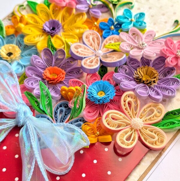 PXL_20260913_095402063 A4 Multicolored Quilled flowers in envelope greeting card