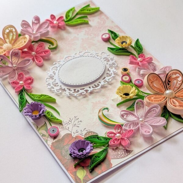 PXL_20260913_095436955 Pink Quilled Flowers Corner Greeting Card