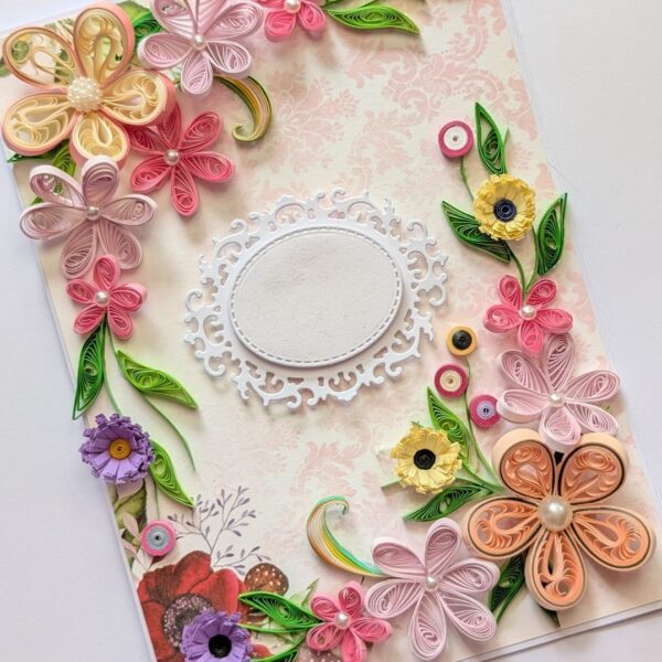 PXL_20260913_095447958 Pink Quilled Flowers Corner Greeting Card