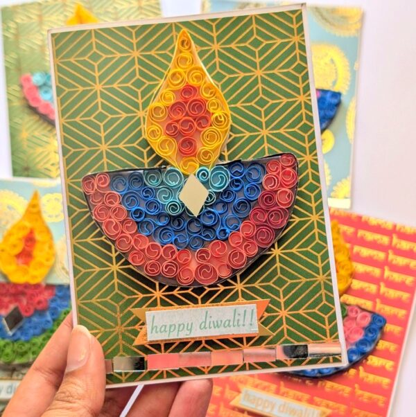 PXL_20260913_101835121 Quilled Diwali mini cards - Pack of 5 assorted