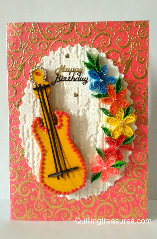 Guitar and Quilled Flowers Greeting Card image