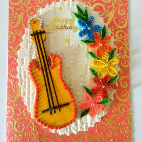 Guitar and Quilled Flowers Greeting Card image
