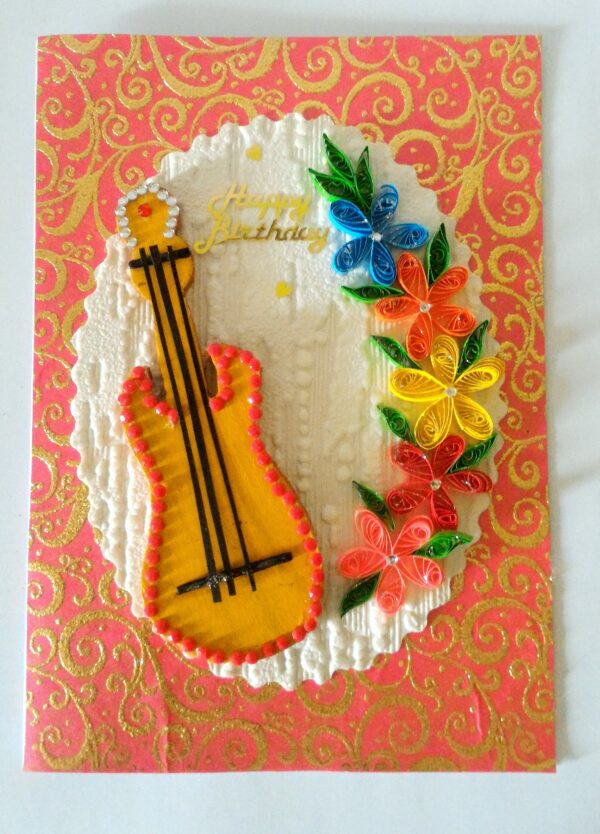 Guitar and Quilled Flowers Greeting Card image
