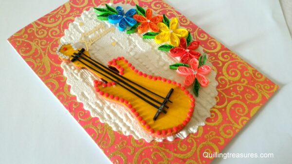 Guitar and Quilled Flowers Greeting Card image