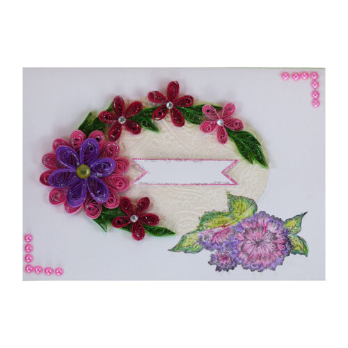 Sparkling Quilled Pink Flowers in Circle Greeting Card image
