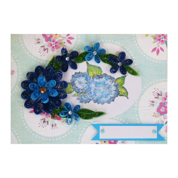 Sparkling Quilled Blue Flowers in Circle Greeting Card image