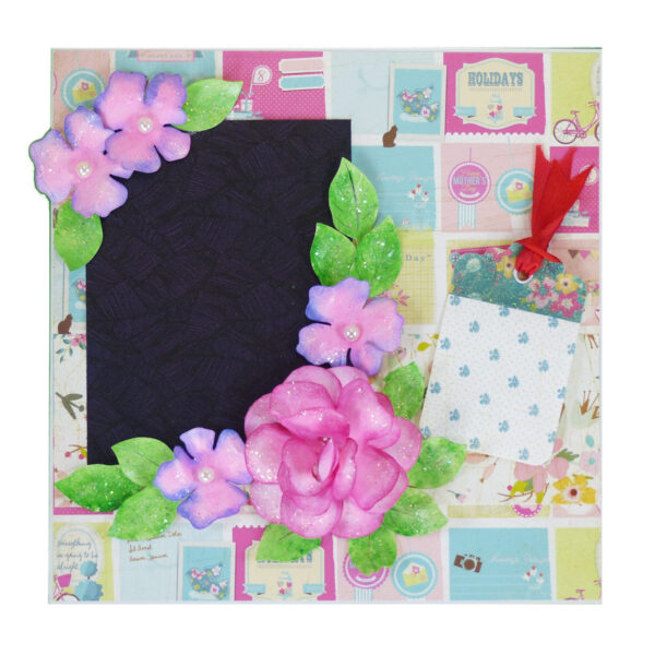 Sparkling DieCut Handmade paper Flowers Pink Greeting Card image Sparkling DieCut Handmade paper Flowers Pink Greeting Card image