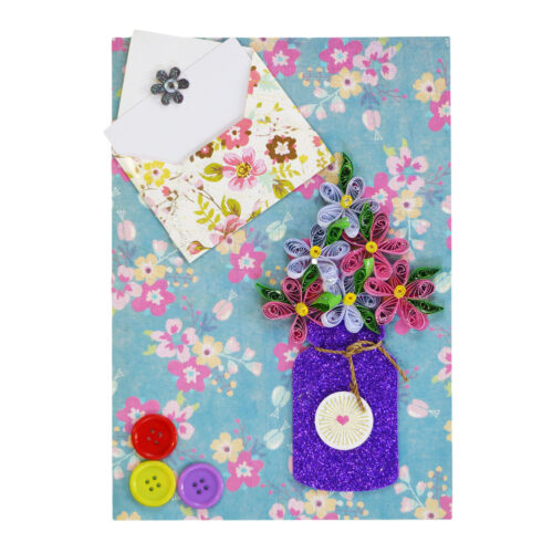Quilled Flowers in Sparkling Purple Jar Greeting Card image