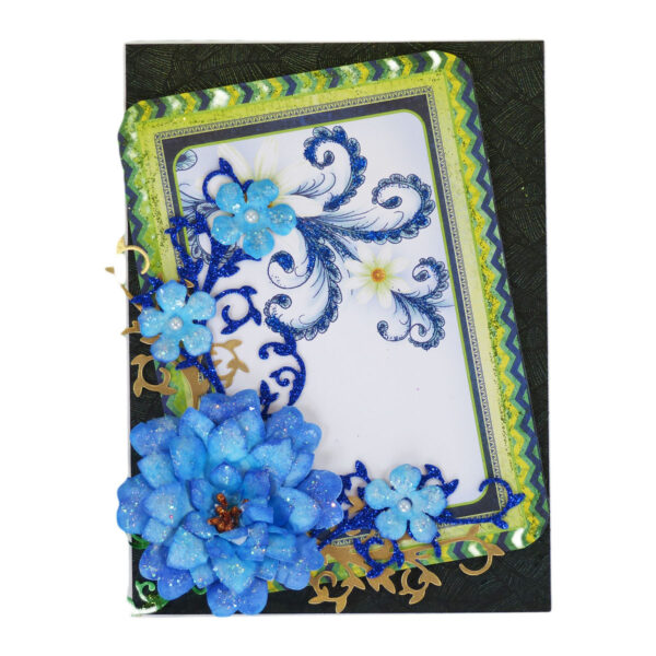 Sparkling Handmade Blue Paper Flowers Corner Greeting Card image