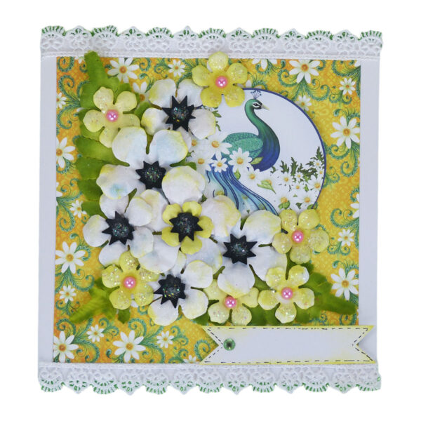 Sparkling white paper flowers handmade greeting card image