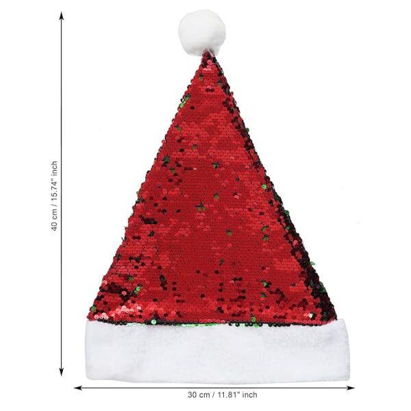 Red Green Flip Sequin Santa Cap with Holly Leaves