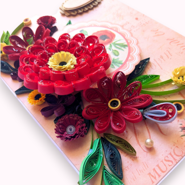 Sparkling Reds Quilled Flowers Card