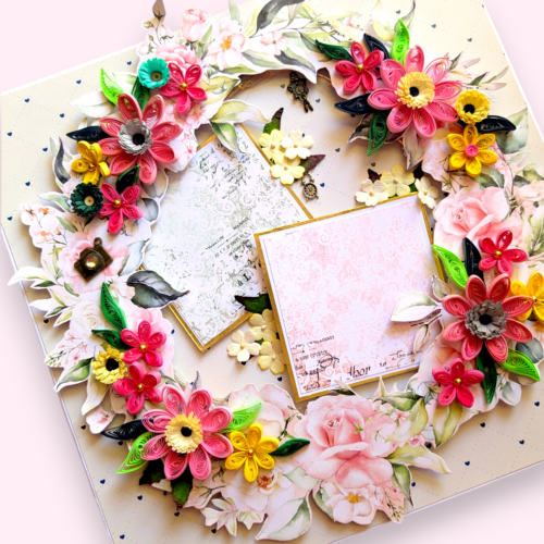 Quilled Floral Garland Big card with Lights