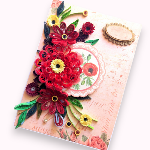 Sparkling Reds Quilled Flowers Card