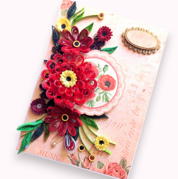 Sparkling Reds Quilled Flowers Card