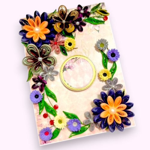 Violet Quilled Flowers Corner Greeting Card
