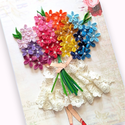 A4 size Quilled Multicolor Flowers Greeting Card