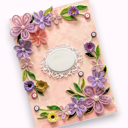 Purple Quilled Flowers Corner Greeting Card