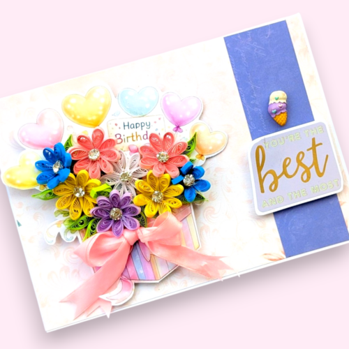 Quilled Flowers In Gift box Greeting Card