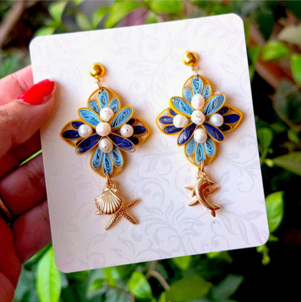 Quilled Paper Dangle Earring - Blues