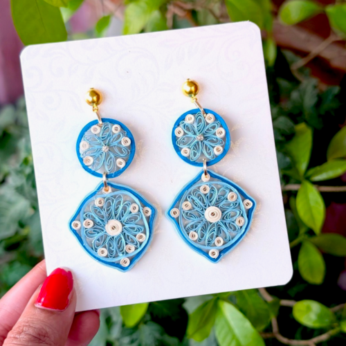 Quilled Paper Diamond Earring - Blues
