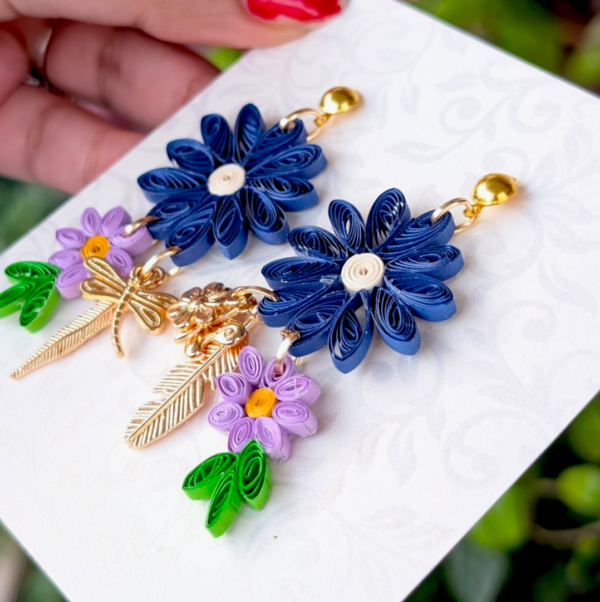 Quilled Paper Sunshine Earring - Blues