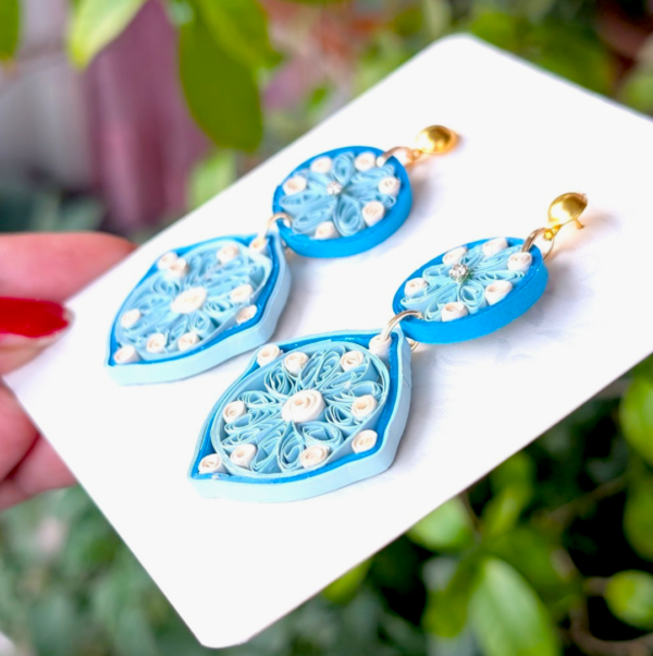 Quilled Paper Diamond Earring - Blues