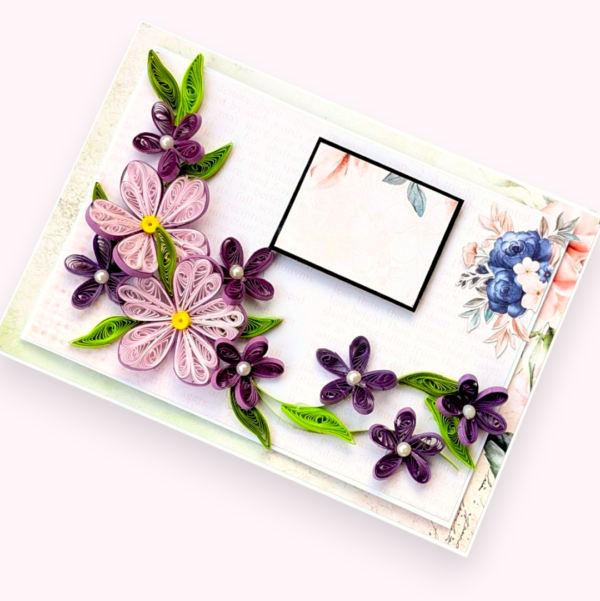 Multicolored Quilled flowers greeting cad