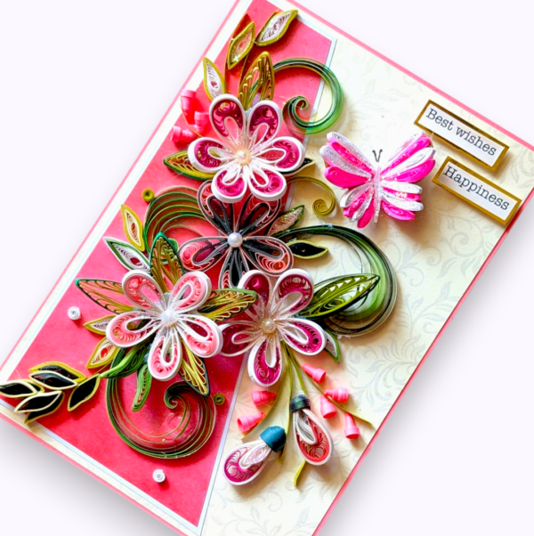 Pink Quilled Flowers Greeting Card