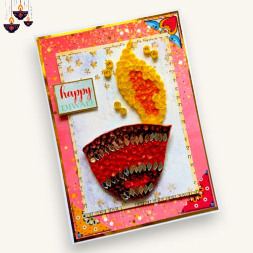 Handmade Quilled Diya Diwali Greeting Card
