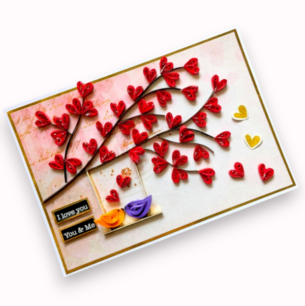 Quilled Red Hearts in Tree Anniversary Card image